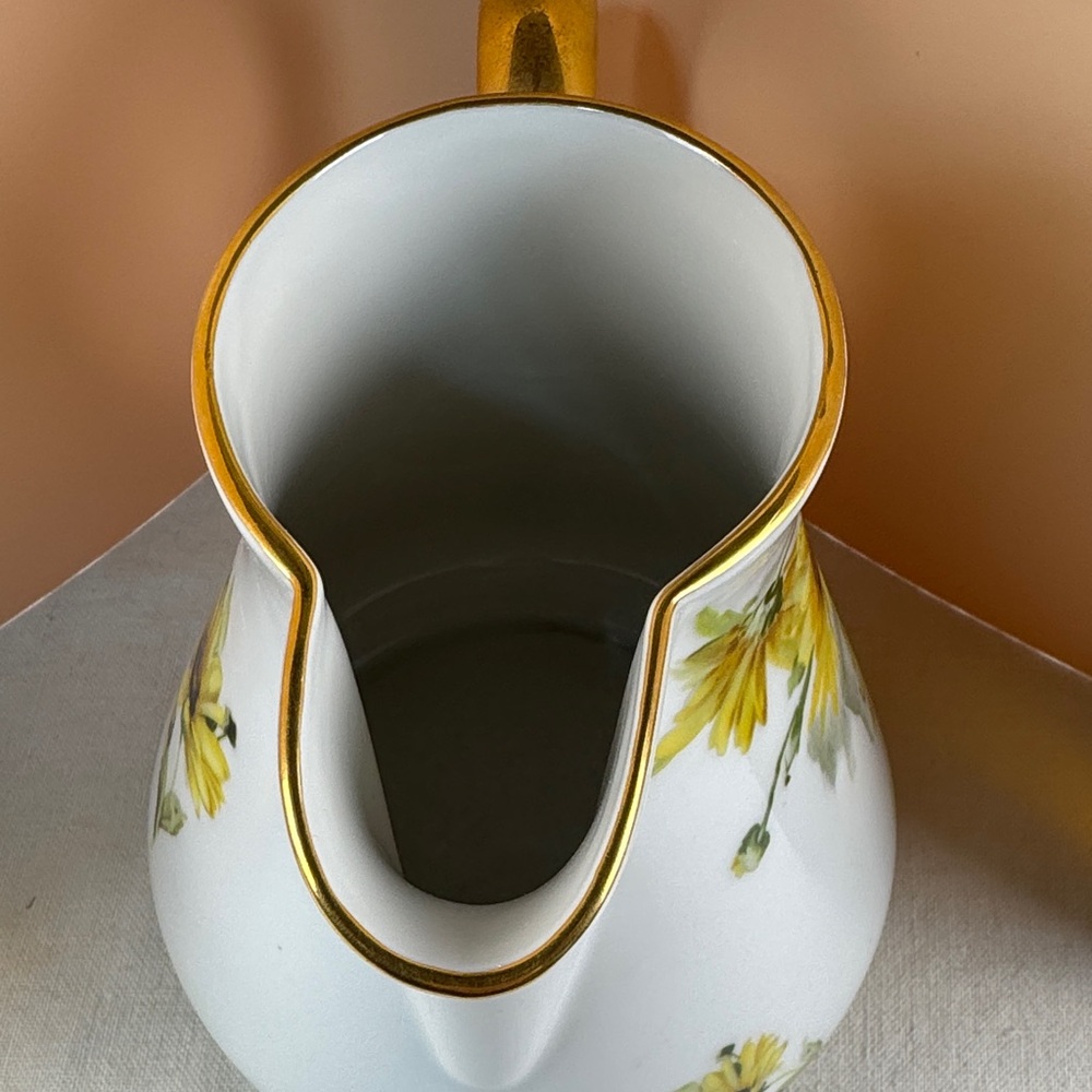 Rita Rauchwerger Hand Painted Floral Pitcher with Gold Handle - Picture 9 of 15